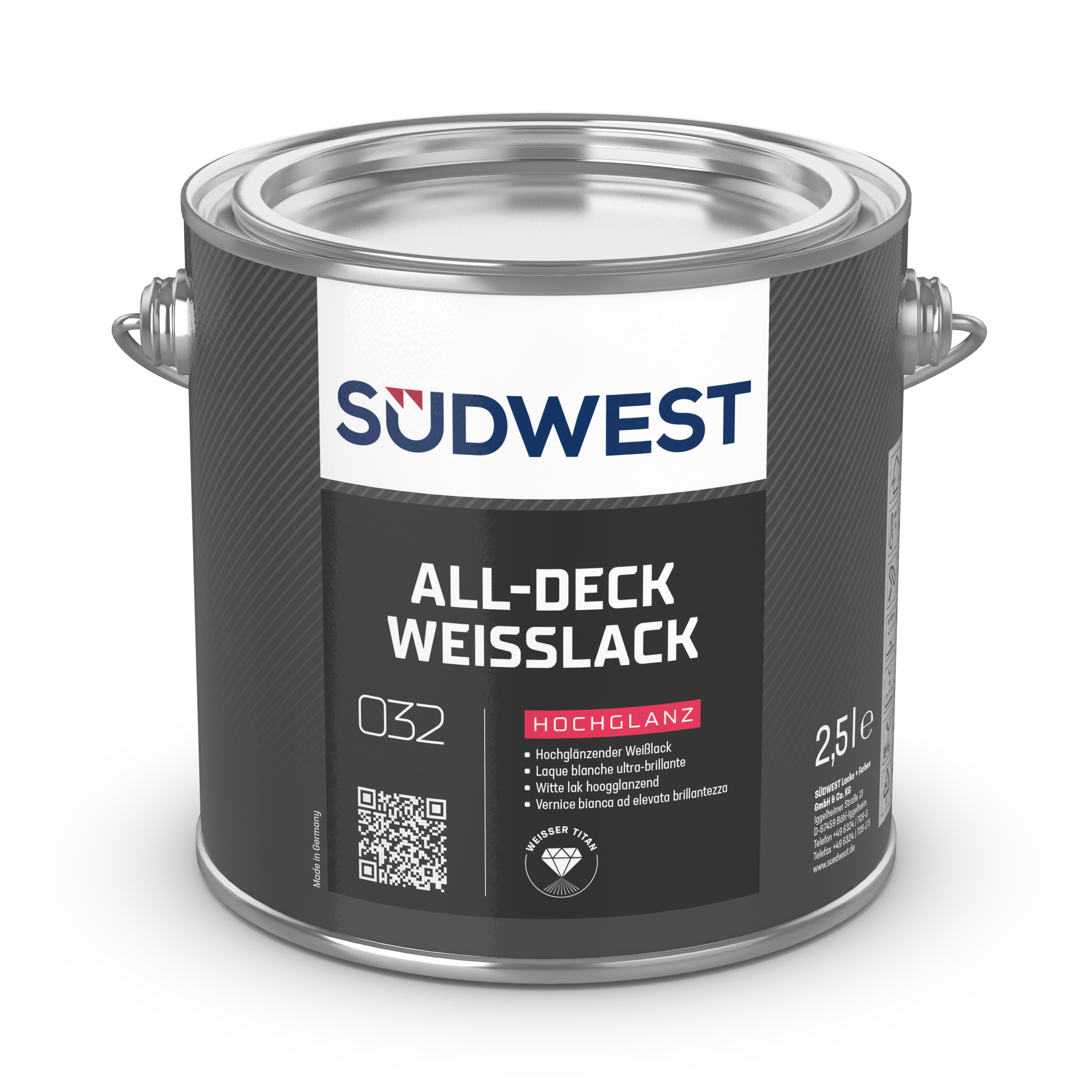 Südwest All-Deck Weißlack, 9100 Weiß, Hochglanz, 2,5 l