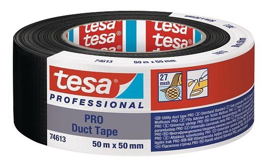tesa Klebeband PRO 74613 Duct Tape, Schwarz, 50 m x 50 mm