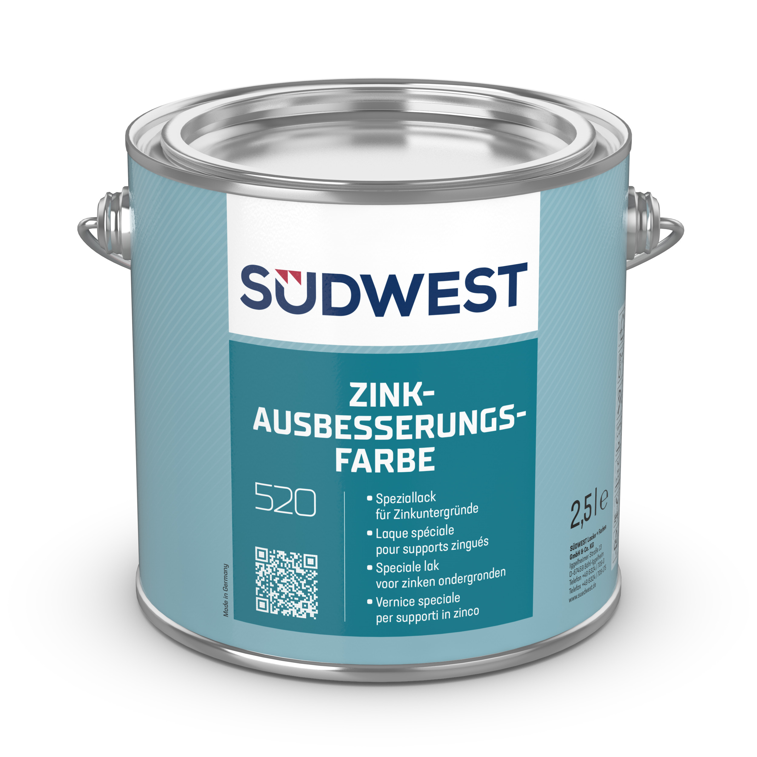 Südwest Speziallack, Zink-Ausbesserungsfarbe, 7387 Grau, Matt, 2,5 l