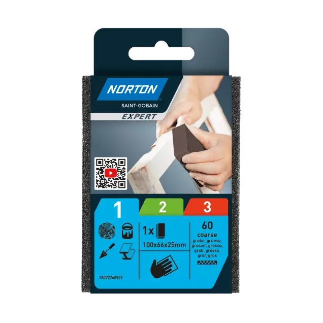 Norton Schleifschwamm  flexibel, 4-Seitig, P 180, 100 x 66 x 26 mm