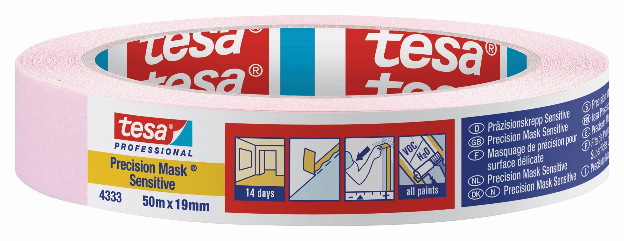 tesa Präzisionskrepp 4333 Sensitive, Rosa, 50 m x 19 mm
